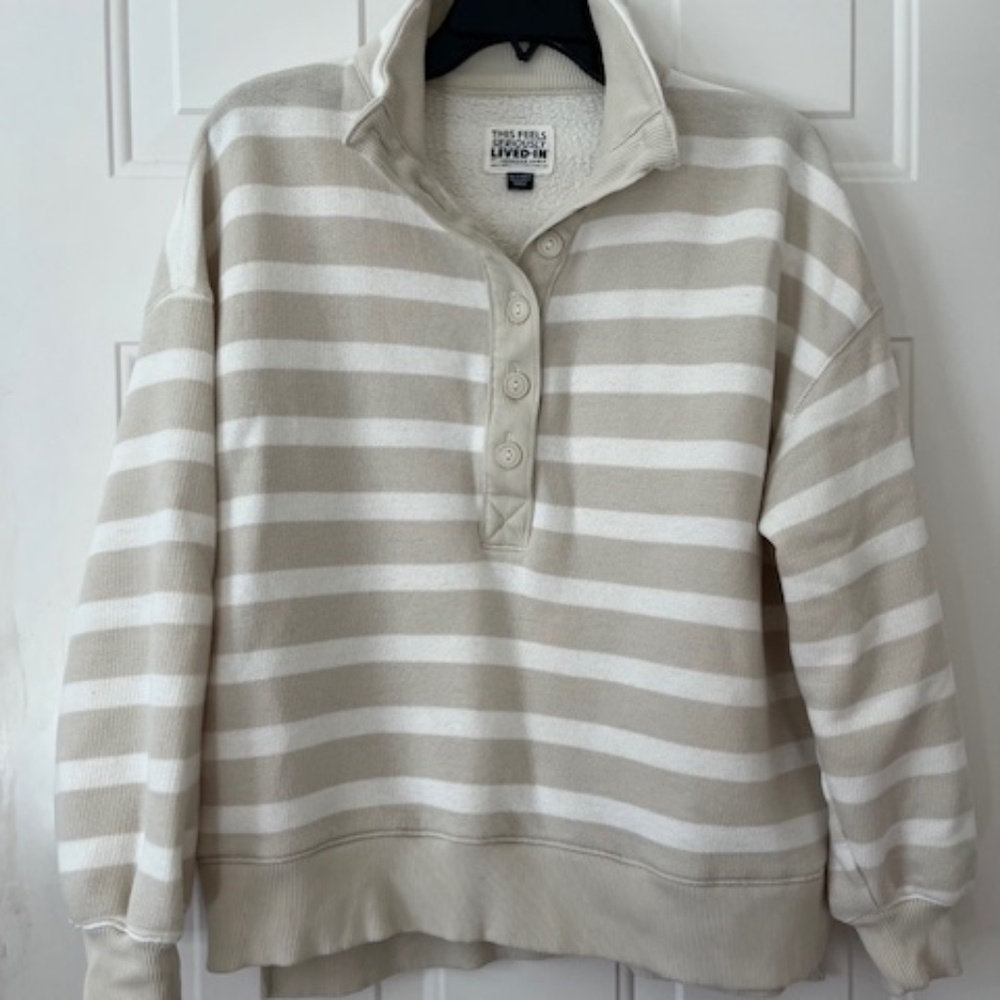 American Eagle Stripe Henley Sweatshirt, XS
